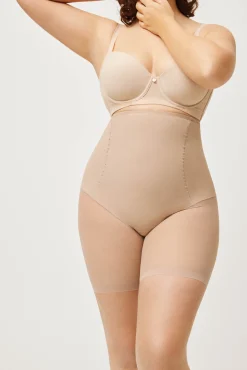 Faja alta abdominal reductora tejido de tul compresión media visón