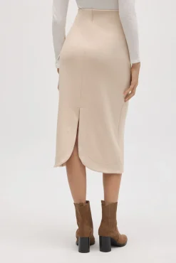 Falda midi fluida marfil