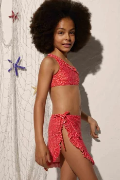 Falda pareo playa niña estampado dots con volantes