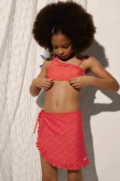 Falda pareo playa niña estampado dots con volantes