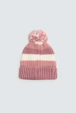 Gorro de punto con pompón rayas