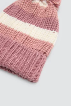 Gorro de punto con pompón rayas