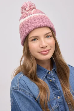 Gorro de punto con pompón rayas