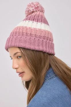 Gorro de punto con pompón rayas