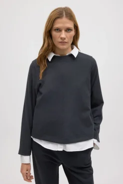 Jersey cálido cuello redondo con textura marengo