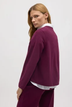 Jersey cálido cuello redondo con textura burdeos