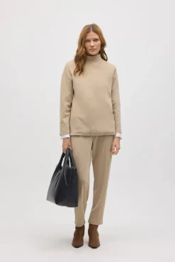 Jersey cuello perkins efecto pana beige