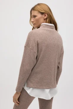 Jersey cuello perkins punto canalé marrón