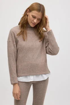 Jersey cuello perkins punto canalé marrón