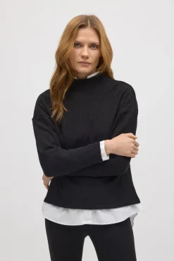 Jersey cuello perkins punto canalé negro