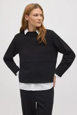 Jersey cuello redondo efecto pana negro