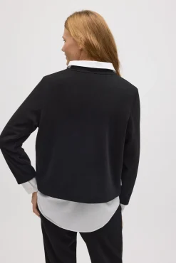 Jersey cuello redondo efecto pana negro