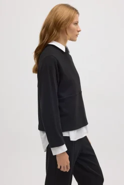 Jersey cuello redondo efecto pana negro