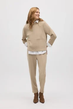 Jersey cuello redondo efecto pana beige