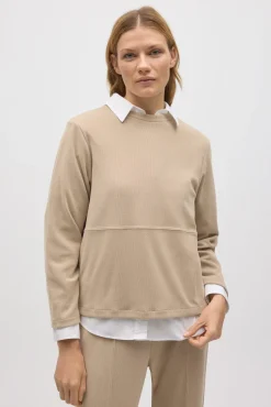 Jersey cuello redondo efecto pana beige