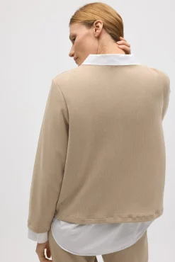 Jersey cuello redondo efecto pana beige