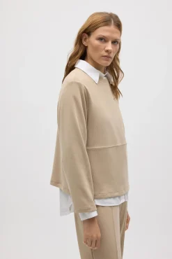 Jersey cuello redondo efecto pana beige