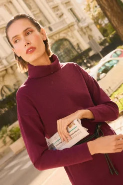 Jersey maxi con abertura cálido burdeos