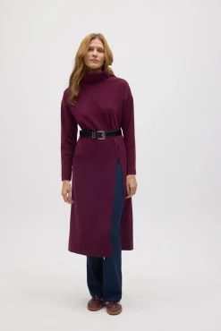 Jersey maxi con abertura cálido burdeos