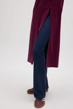 Jersey maxi con abertura cálido burdeos