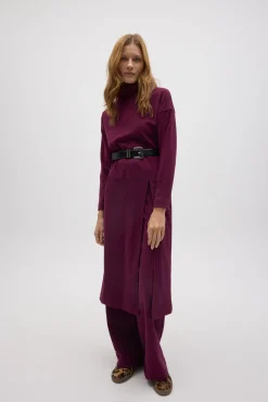 Jersey maxi con abertura cálido burdeos