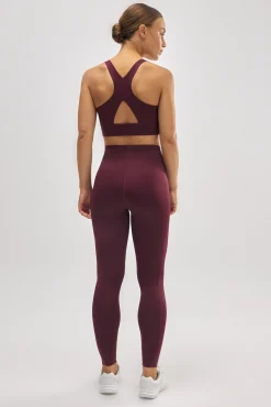 Leggings deportivos largos compressive vientre plano burdeos