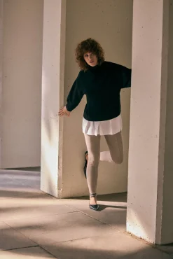 Leggings efecto ante detalle costuras delanteras beige