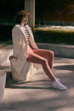 Leggings efecto ante detalle costuras delanteras rosa