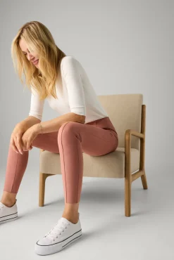 Leggings efecto ante detalle costuras delanteras rosa