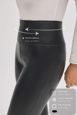 Leggings térmicos vientre plano efecto piel negro