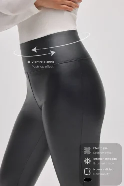 Leggings térmicos vientre plano efecto piel flare negro