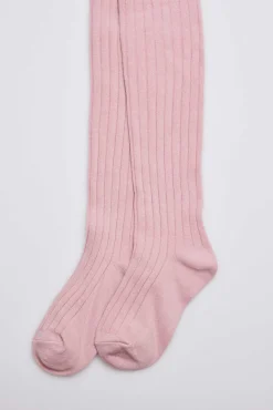 Leotardo canalé infantil rosa pastel