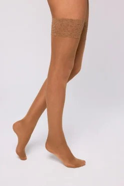 Media con liga de blonda 40 den beige