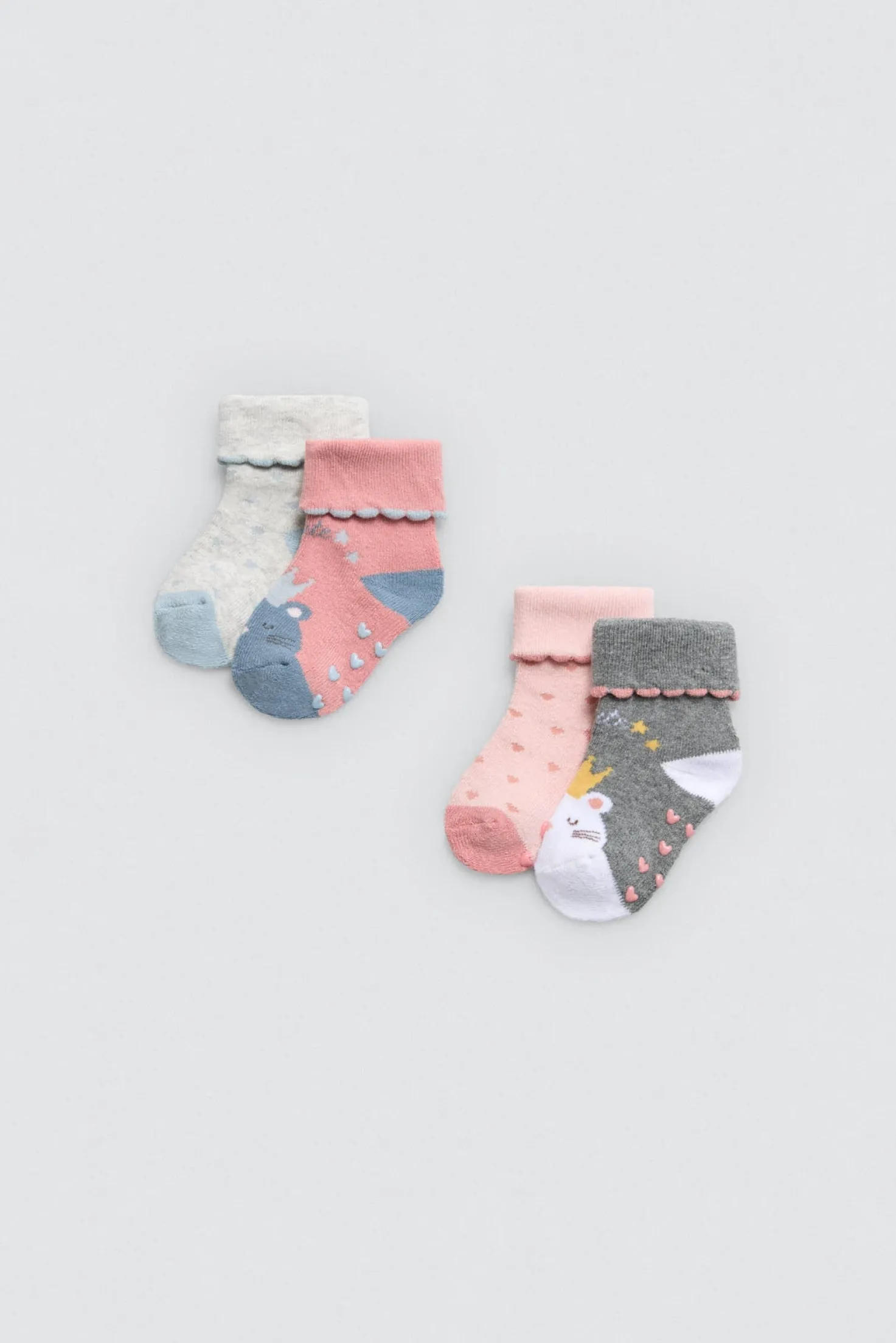 Pack 4 calcetines bebé térmicos antideslizantes tonos rosas