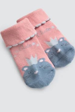 Pack 4 calcetines bebé térmicos antideslizantes tonos rosas