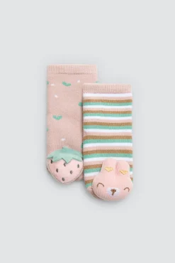 Pack 2 calcetines bebé térmicos sensoriales sonajero rosa