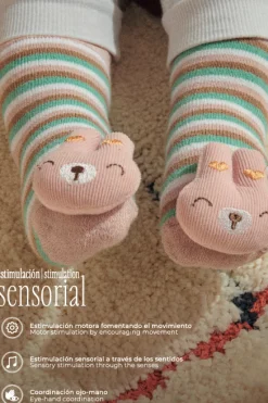 Pack 2 calcetines bebé térmicos sensoriales sonajero rosa