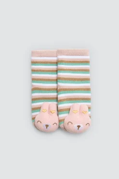 Pack 2 calcetines bebé térmicos sensoriales sonajero rosa