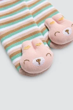 Pack 2 calcetines bebé térmicos sensoriales sonajero rosa