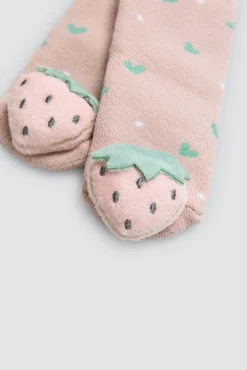 Pack 2 calcetines bebé térmicos sensoriales sonajero rosa