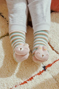 Pack 2 calcetines bebé térmicos sensoriales sonajero rosa