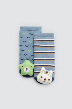 Pack 2 calcetines bebé térmicos sensoriales sonajero azul