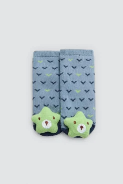 Pack 2 calcetines bebé térmicos sensoriales sonajero azul