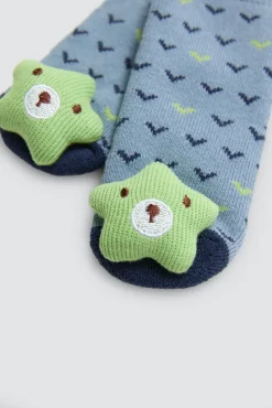 Pack 2 calcetines bebé térmicos sensoriales sonajero azul