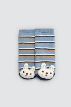 Pack 2 calcetines bebé térmicos sensoriales sonajero azul