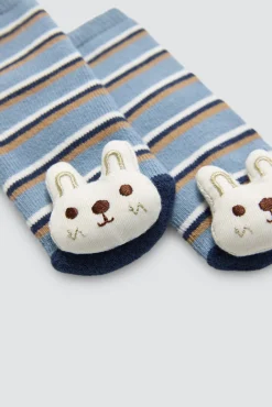 Pack 2 calcetines bebé térmicos sensoriales sonajero azul