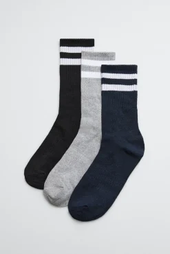 Pack 3 calcetines deportivos puño a rayas tonos oscuros