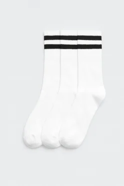 Pack 3 calcetines deportivos puño a rayas blanco