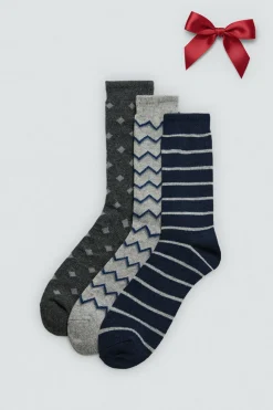 Pack 3 calcetines lana estampados geométricos
