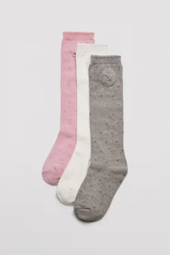 Pack 3 calcetines largos de niña punteados detalle de flor